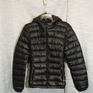 Lacoste Black Quilted Jacket With Hood Women's Sz 40